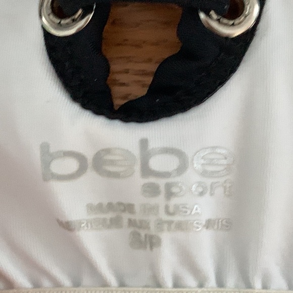 BEBE Capri blue colour blocked athletic tank, bralette, zip front & lace up back - Picture 9 of 14